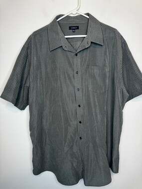 Croft & Barrow Mens Short Sleeve Button Up Shirt Gray Plaid Grid Check Size 2XL